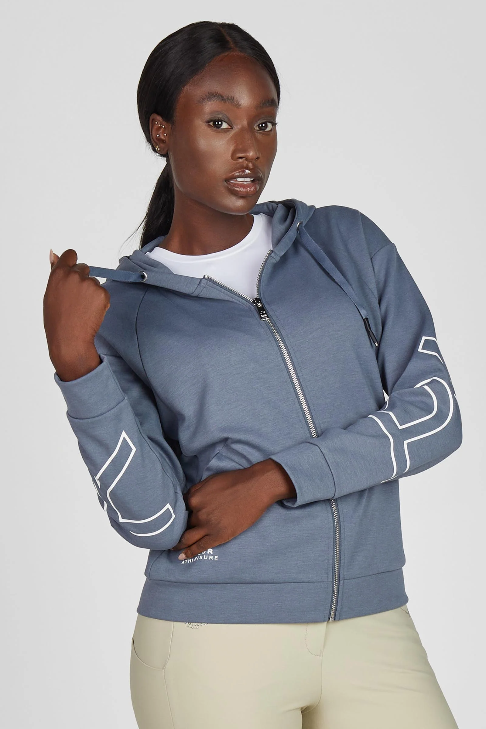 dame oversized hette sweatjakke Ash Blue 34
